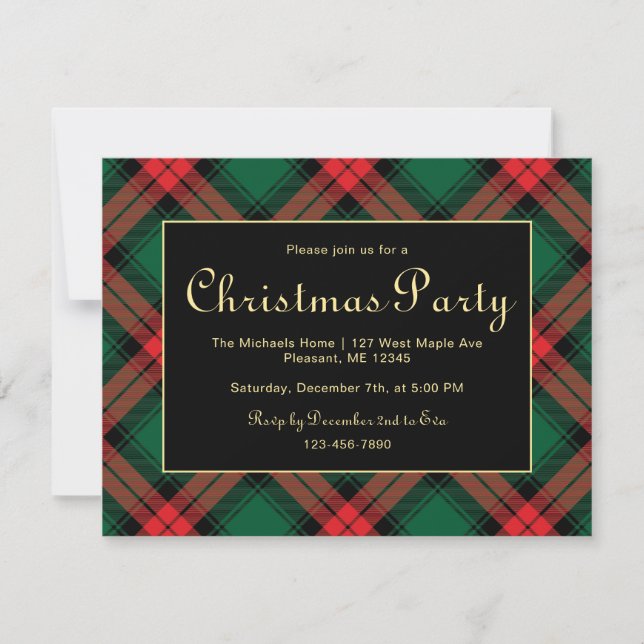Cartão De Festividades Holiday Plaid Border Christmas Party Invitation (Frente)