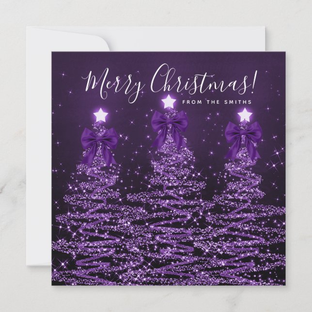 Cartão De Festividades Holiday Purple Christmas Trees Greeting  (Frente)