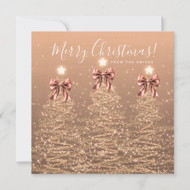 Cartão De Festividades Holiday Rose Gold Christmas Trees Greeting  (Frente)