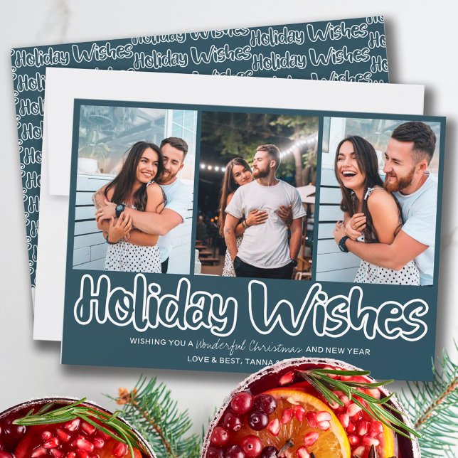 Cartão De Festividades Holiday Wishes Outline Lettering 3 Vertical Photo (Criador carregado)