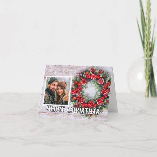 Cartão De Festividades Holiday Wreath Photo Template Merry Christmas (Frente)
