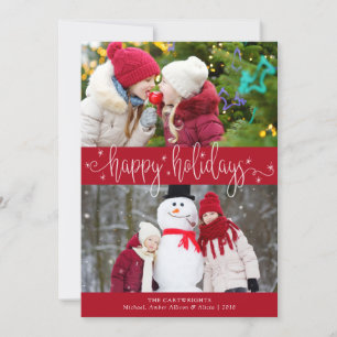 Cartão De Festividades HOLIDAYS de Script Vermelho e Branco Editáveis