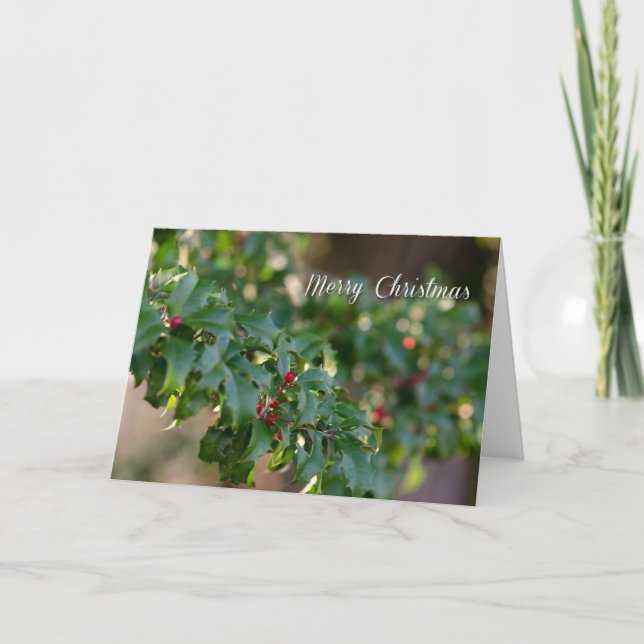 Cartão De Festividades Hollies para o Natal (Frente)