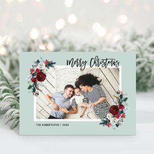 Cartão De Festividades Holly and Pine Christmas 2 Photo Folded