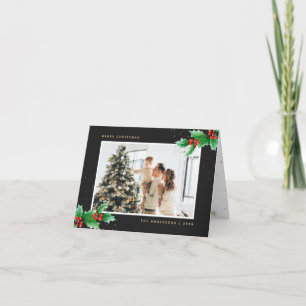 Cartão De Festividades Holly Berries Black Dourado Snowflake Foto de Nata