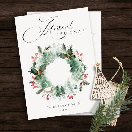 Cartão De Festividades Holly Berries Pine Tree Snow Wreath de Natal