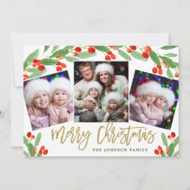 Cartão De Festividades Holly Berry Branch 3 FOTO Saudação de Natal