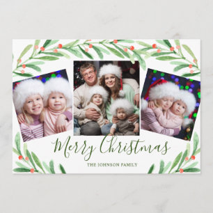 Cartão De Festividades Holly Berry Branch 3 FOTO Saudação de Natal