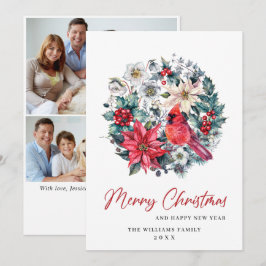 Cartão De Festividades Holly Berry Cardinal Natal 3 FOTO Saudação