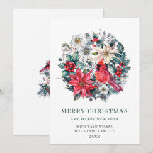 Holly Berry Cardinal Poinsettia Saudação de Natal