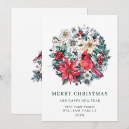 Cartão De Festividades Holly Berry Cardinal Poinsettia Saudação de Natal