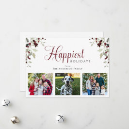 Cartão De Festividades Holly Berry Happiest Holidays Photo Christmas
