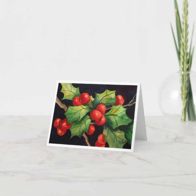 Cartão De Festividades Holly Berry Night Notecard (Frente)