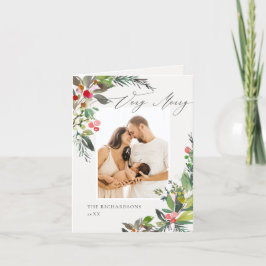 Cartão De Festividades Holly Berry Pine Natal Muito Feliz Quadro de Foto