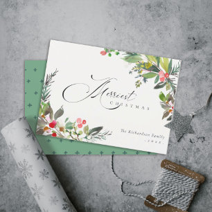 Cartão De Festividades Holly Berry Pine Vermelho Verde Natal Mais Alegre