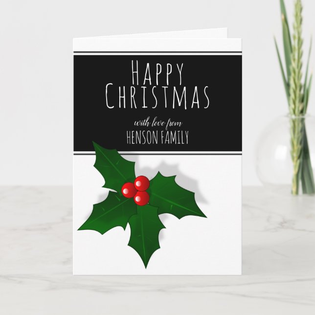 Cartão De Festividades Holly Berry Tree Plant Feliz Natal (Frente)