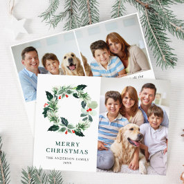Cartão De Festividades Holly Berry Wreath Natal Saudação 3 FOTO
