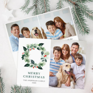 Cartão De Festividades Holly Berry Wreath Natal Saudação 3 FOTO