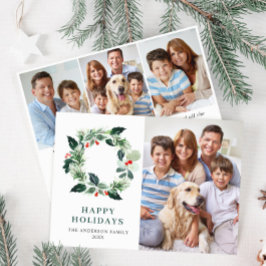 Cartão De Festividades Holly Berry Wreath Natal Saudação 4 FOTO