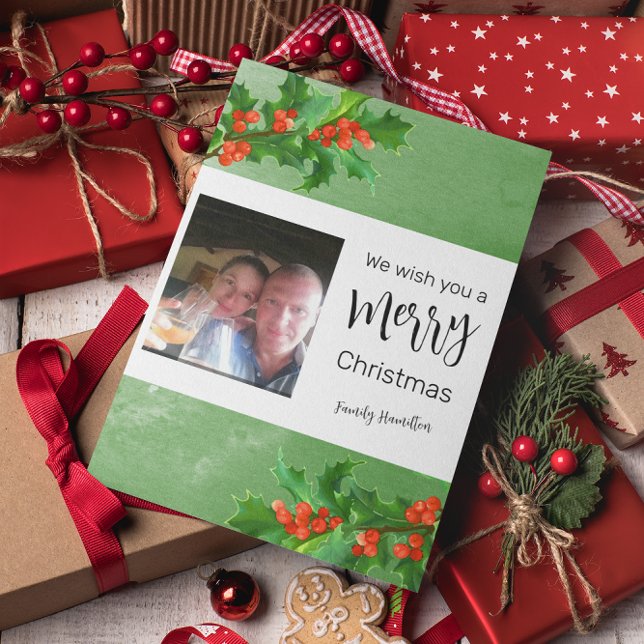 Cartão De Festividades Holly Branches Feliz de Natal (Criador carregado)