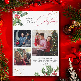 Cartão De Festividades Holly Branches Foto de Natal Moderno