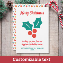 Holly Custom Text Red White Green Feliz Natal