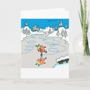 Cartão De Festividades Holly Deer skating Xmas card
