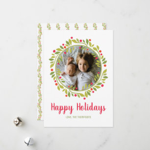 Cartão De Festividades Holly e Berry Photo Wreath