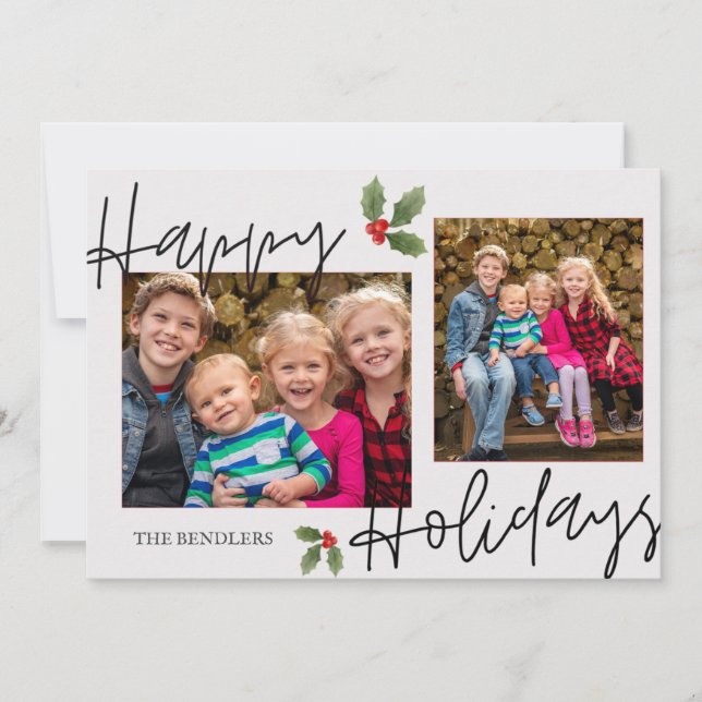 Cartão De Festividades Holly Family Happy Holidays Card (Frente)