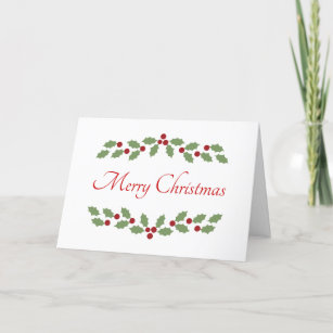 Cartão De Festividades Holly Feliz Palavra de Natal Simples Elegante Clás