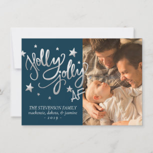 Cartão De Festividades Holly Jolly AF   Foto de Foil Faux Shiny Silver