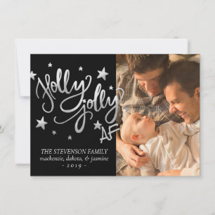 Cartão De Festividades Holly Jolly AF Foto de Foil Faux Shiny Silver