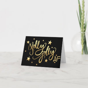 Cartão De Festividades Holly Jolly AF   Manuscrito brilhante Dourado Faux