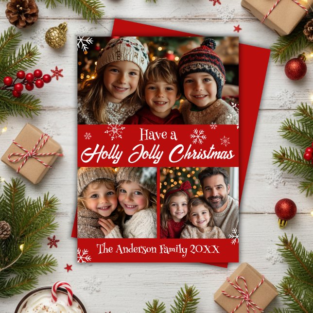 Cartão De Festividades Holly Jolly Christmas Family Photo Classic (Holly Jolly Christmas Family Photo Classic Holiday Card)