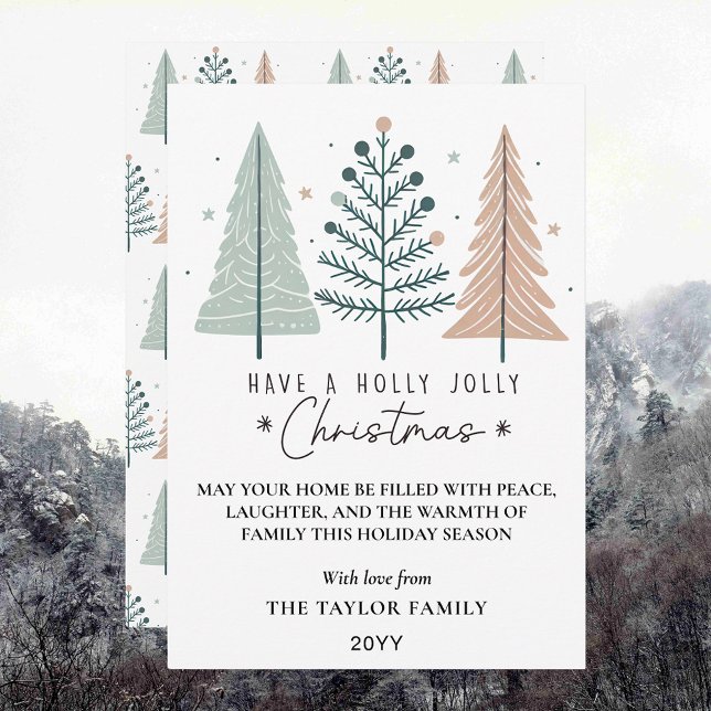 Cartão De Festividades Holly Jolly Christmas Minimalist Boho Trees (Holly Jolly Christmas Minimalist Boho Trees Holiday Card
)