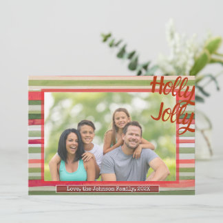 Cartão De Festividades Holly Jolly Christmas Photo Card Festive Stripes