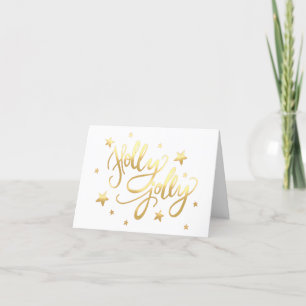 Cartão De Festividades Holly Jolly Elegante Dourado Faux Foil Script