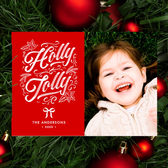 Cartão De Festividades Holly Jolly Family Name & Photo Christmas (Criador carregado)