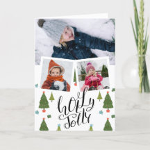 Holly Jolly Fun Script Christmas Pine Tree Photo