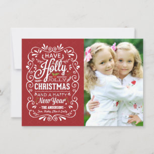 Cartão De Festividades Holly Jolly Red White Christmas Holiday Photo Card