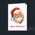 Cartão De Festividades Holly Jolly Santa Claus Retro Style<br><div class="desc">Cartão de Natal com uma ilustração alegre de um Papai Noel estilo vintage com bochechas rosadas vermelhas vestindo seu clássico chapéu vermelho de Papai Noel e seu grande urso branco. Um sorriso de sprig adiciona ao espírito festivo de feriado desta design.</div>