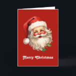 Cartão De Festividades Holly Jolly Santa Claus Retro Style<br><div class="desc">Cartão de Natal com uma ilustração alegre de um Papai Noel estilo vintage com bochechas rosadas vermelhas vestindo seu clássico chapéu vermelho de Papai Noel e seu grande urso branco. Um sorriso de sprig adiciona ao espírito festivo de feriado desta design.</div>