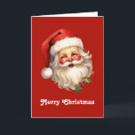 Cartão De Festividades Holly Jolly Santa Claus Retro Style<br><div class="desc">Cartão de Natal com uma ilustração alegre de um Papai Noel estilo vintage com bochechas rosadas vermelhas vestindo seu clássico chapéu vermelho de Papai Noel e seu grande urso branco. Um sorriso de sprig adiciona ao espírito festivo de feriado desta design.</div>