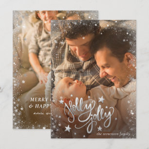 Cartão De Festividades Holly Jolly Silver 2 Script de Confetti em Estrel