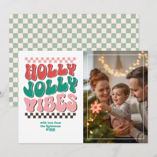 Cartão De Festividades "Holly Jolly Vibes" Foto de Natal Retrô