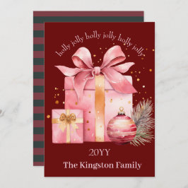 Cartão De Festividades Holly Jolly Watercolor O presente de Natal Deseja