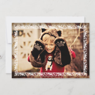 Cartão De Festividades Holly Leaves White Border Christmas Photo Greeting