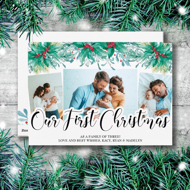 Cartão De Festividades Holly Mistletoe 3 Foto Nosso Primeiro Script De Na (Criador carregado)