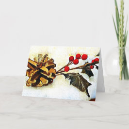 Cartão De Festividades Holly Pine Cone Winter Saudações