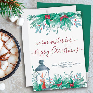 Cartão De Festividades Holly Plant Mistletoe Lanterna Feliz Natal